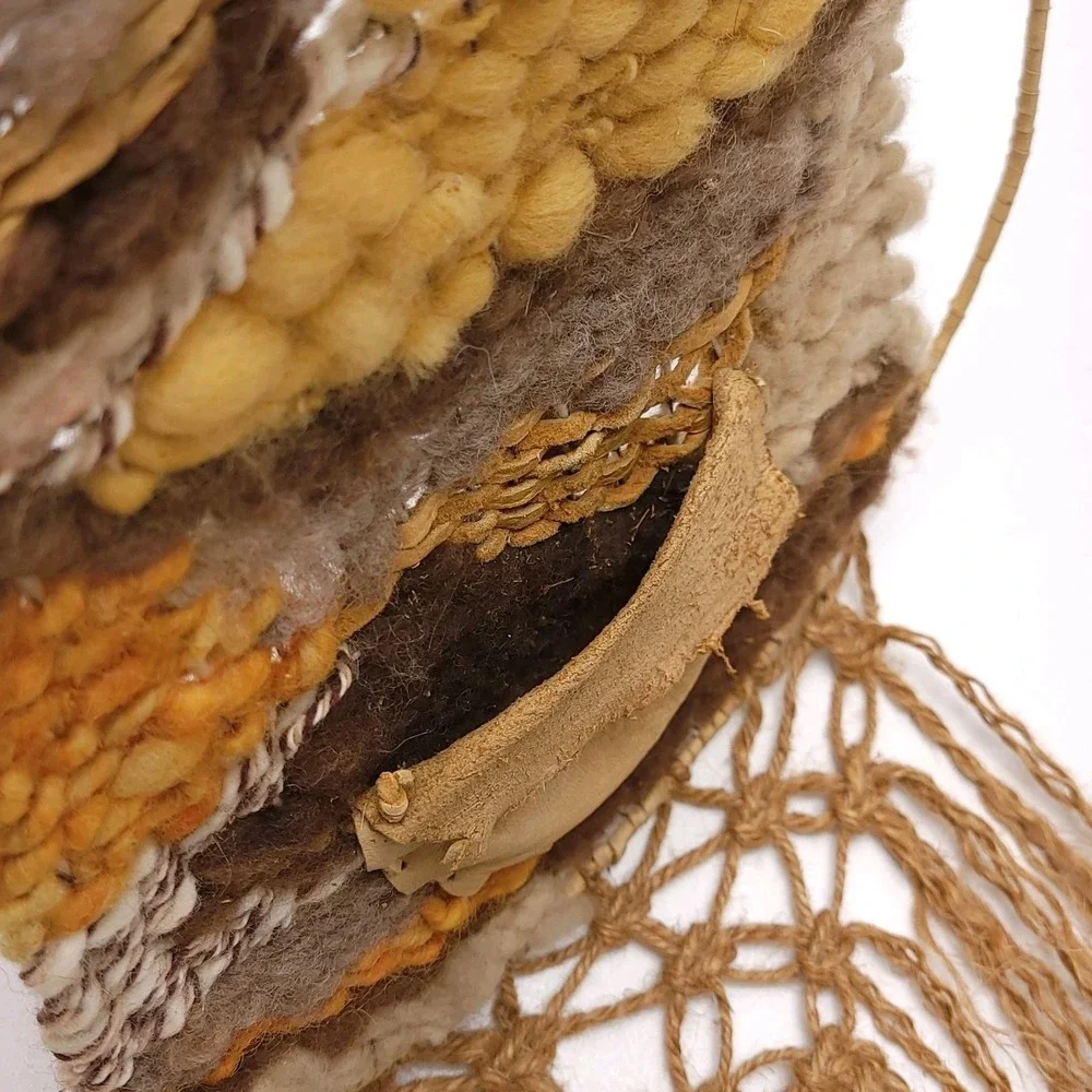Vintage Woven Dream Catcher Art Bohemian BOHO Wall Hanging‎ Leather Wool